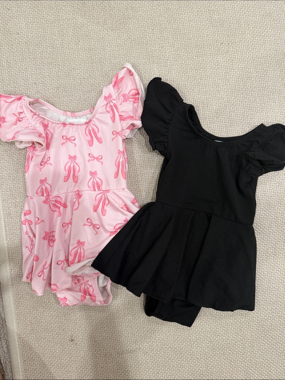 Girls Pink Ballet Bow & Black Skirted One-Piece Set